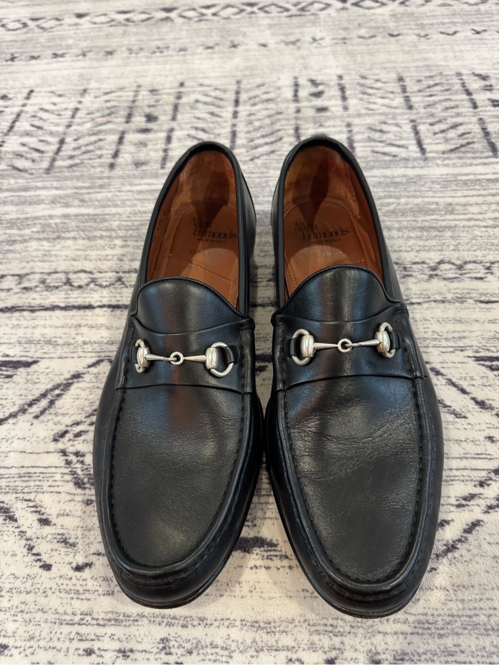 Allen Edmonds Black Leather Bit Loafers with Silver Hardware